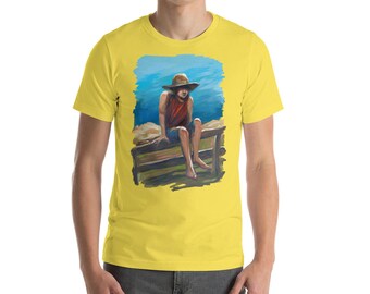 Art T-Shirt "On the Fence". Summer Art, T Shirt Unisex, Anime Shirt, Manga Gifts, Realism, One Piece, Art on T-Shirt, T Shirt Cartoon