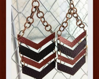 Faux leather Chevron earrings