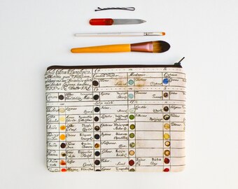 Vintage Color Chart Makeup Bag - Large Pencil Case - Zipper Pouch - Art Supply Bag - Art Paper - Watercolor Bag - Color Guide - Pencil Bag