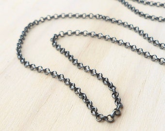 Oxidized Sterling Silver 2mm Rolo Chain, Finished Necklace Chain, Choose Length