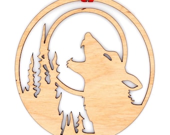 Wooden Howling Wolf Ornament