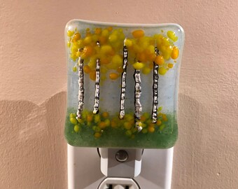 Birch in Autumn Fused Glass Night Light