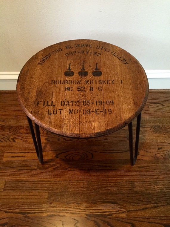 Bourbon Whiskey Barrel Top Table Reclaimed Wood Industrial