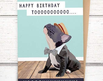 Singing French Bulldog Birthday Card. Funny birthday card. French Bulldog Gifts. France bulldog cards. Frenchie Birthday Card Funny.