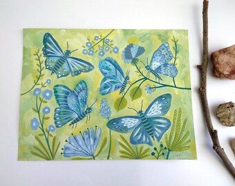 Papillons. Gouache original painting.