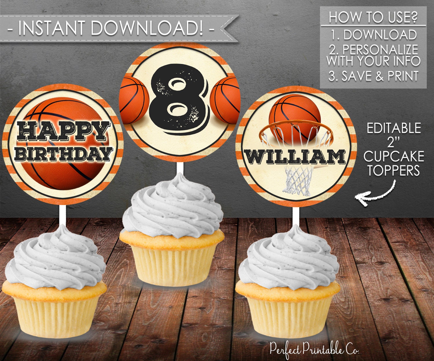 Basketball Cupcake Toppers Basketball Birthday Party Cupcake