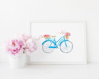 Watercolor Bicycle Art Print - Downloadable Wall Art - Printable Watercolour Painting - Chic Fashion Poster - Nursery Artwork - Soft Pastel
