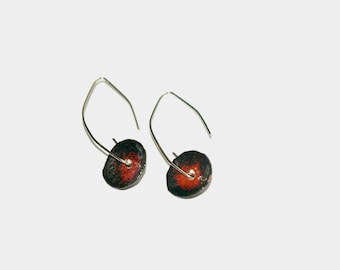 Red long earrings Copper enamel earrings Poppy dangle earrings Red enamel earrings Flower red earrings Long dangle earrings Gift for her
