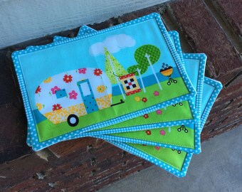 Mug Rug, Camper Mug Rug, Coffee Coaster, Camper Coaster, Camping Mug Rug