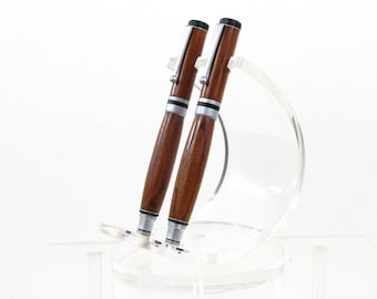 Set penna e rullo argento legno naturale dell'impiallacciatura legno esotico: Mopane chiusura del tappo a vite.