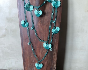 Hand crocheted beaded flower lariat necklace