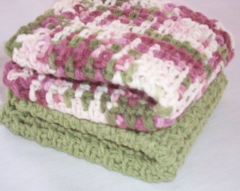 Two Crochet Cotton Kitchen Dishrags, Wine and Avocado Green Dishrags, Large Dishcloths, Vintage Inspired Dishcloths