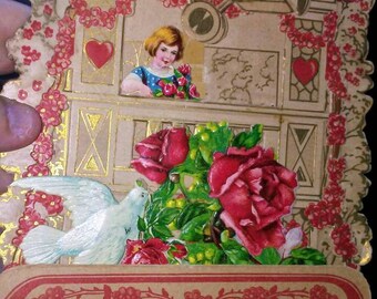 Sale-2 Vintage Valentine Fold out Cards from Germany- Scrap
