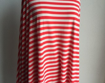 Red Beachy Stripes. Cotton/lycra Designer End Roll. 4-way Stretch