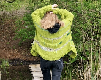 SLOUCHY warm sweater,Classic form, st Patricks day, cardigan, boho style, very soft Italian acrylic, oversize,S-L, 2 in 1 , green