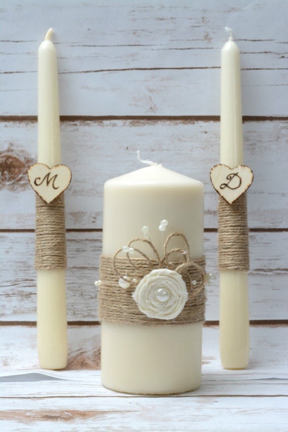 Ivory Unity Candle Set Rustic Unity Candles Wedding Candle 4384