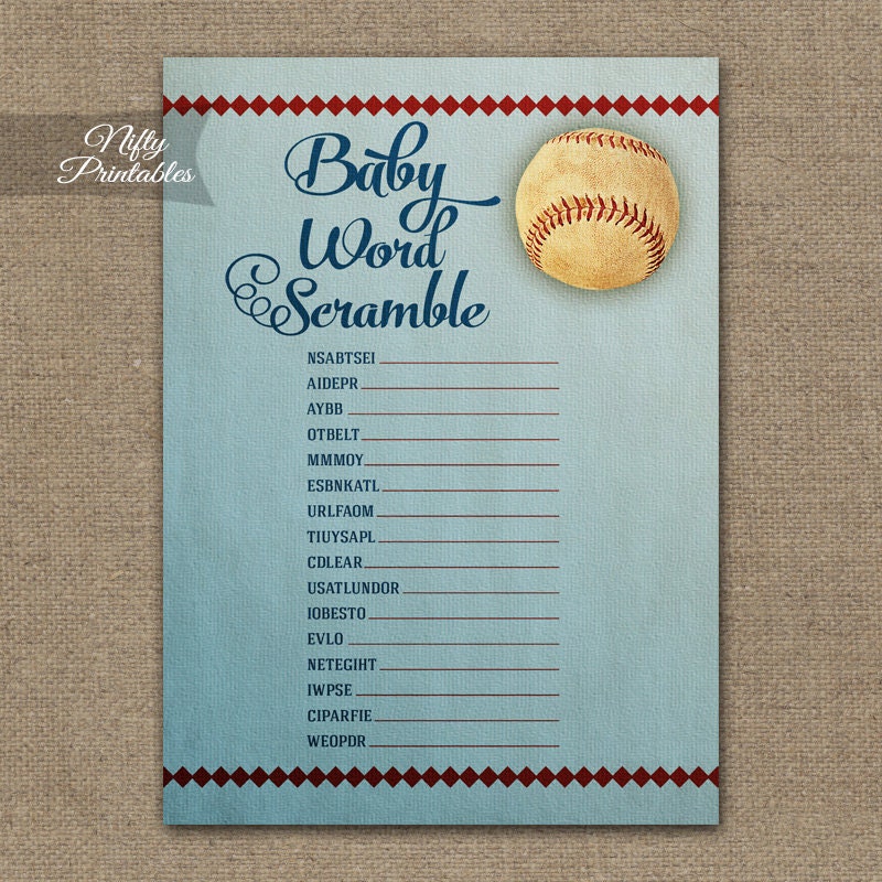 Word Scramble Baby Shower Game Baseball Word Scramble Baby Shower Game Baseball