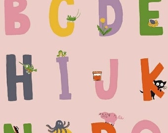 Kinder by Heather Ross for Windham Fabrics - Alphabet - Pink - 1/2 Yard Cotton Quilt Fabric