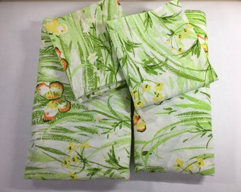 Vintage Bibb Home Fashions Butterflies and Green Grass Queen Sheet Set; Butterflies in a Field Queen Bibb Bedding