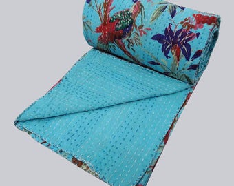 Indian Handmade Quilt Vintage Kantha Boho Bedspread Throw Blanket Gudri Bedding Baby Quilt Floral Queen Cotton Bed Cover Bedspread Blanket