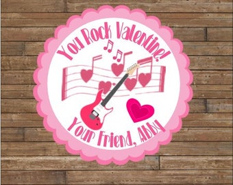 Personalized Valentine Stickers - Valentine Tags -YOU ROCK Valentine Stickers - Guitar Valentine's Day - Rock and Roll Valentine's Day