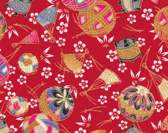 Fabric pattern: temari balls red Japanese 50 x 55 cm
