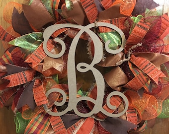 Monogram Autumn Wreath, Fall Wreath, Autumn Wreath, Thanksgiving Wreath