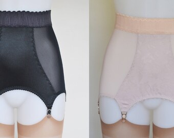 Girdlette Waist Cincher, Nude Beige or Black, Vintage Style, 6 strap Suspender
