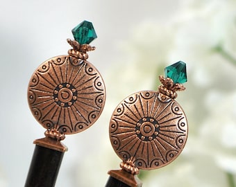Copper Hair Sticks Beaded Hairsticks Handmade Hair Sticks Japanese Bun Pins Hair Chopsticks - "Endless Skies"
