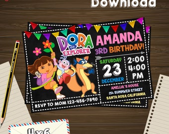 Instant download, Dora invitation, Dora birthday, Dora PDF, Dora editable, Dora download, Dora edit, Dora card, Dora the explorer
