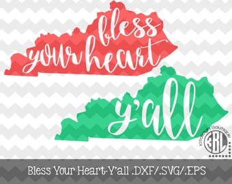 Kentucky- Bless Your Heart- Y'all design pack- .DXF/.SVG/.EPS File for use with your Silhouette Studio Software