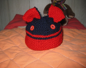 wool baby hat with ears and buttons