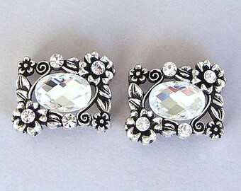 2 sparkly clear two hole beads, rectangular faceted glass, bridal jewelry slider beads