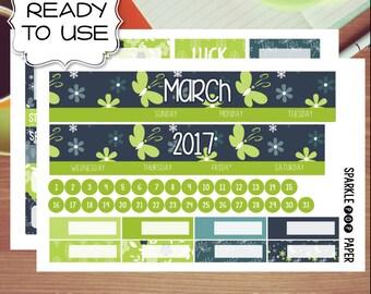 March Spring Green Monthly Layout CLASSIC Happy Planner Stickers (Ready to Use)