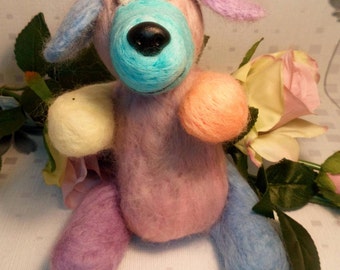Hand needle felted colurful dog