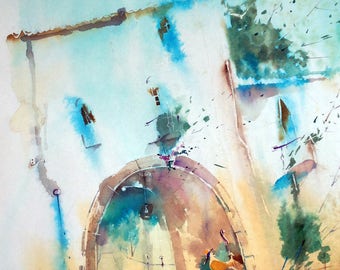 Painting, Aquarell, Watercolor, Music, Kidsroom, Poster, Blue,Picture, Artwork,