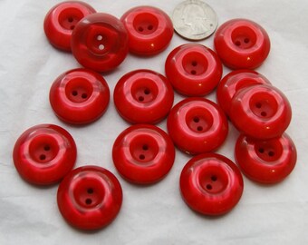 15 Red Buttons, Thick Deep Face Donut Button, Sew Through Buttons (F 34)