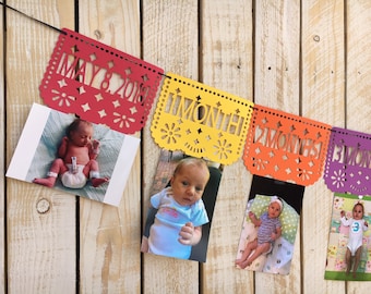 Papel Picado First Year Photo Banner for First Birthday, Fiesta | First Birthday Monthly Photos Banner | First Fiesta Decorations