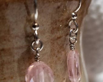 Handmade Earrings - Faceted Pink Cubic Zirconia w/ Sterling Silver Earwires