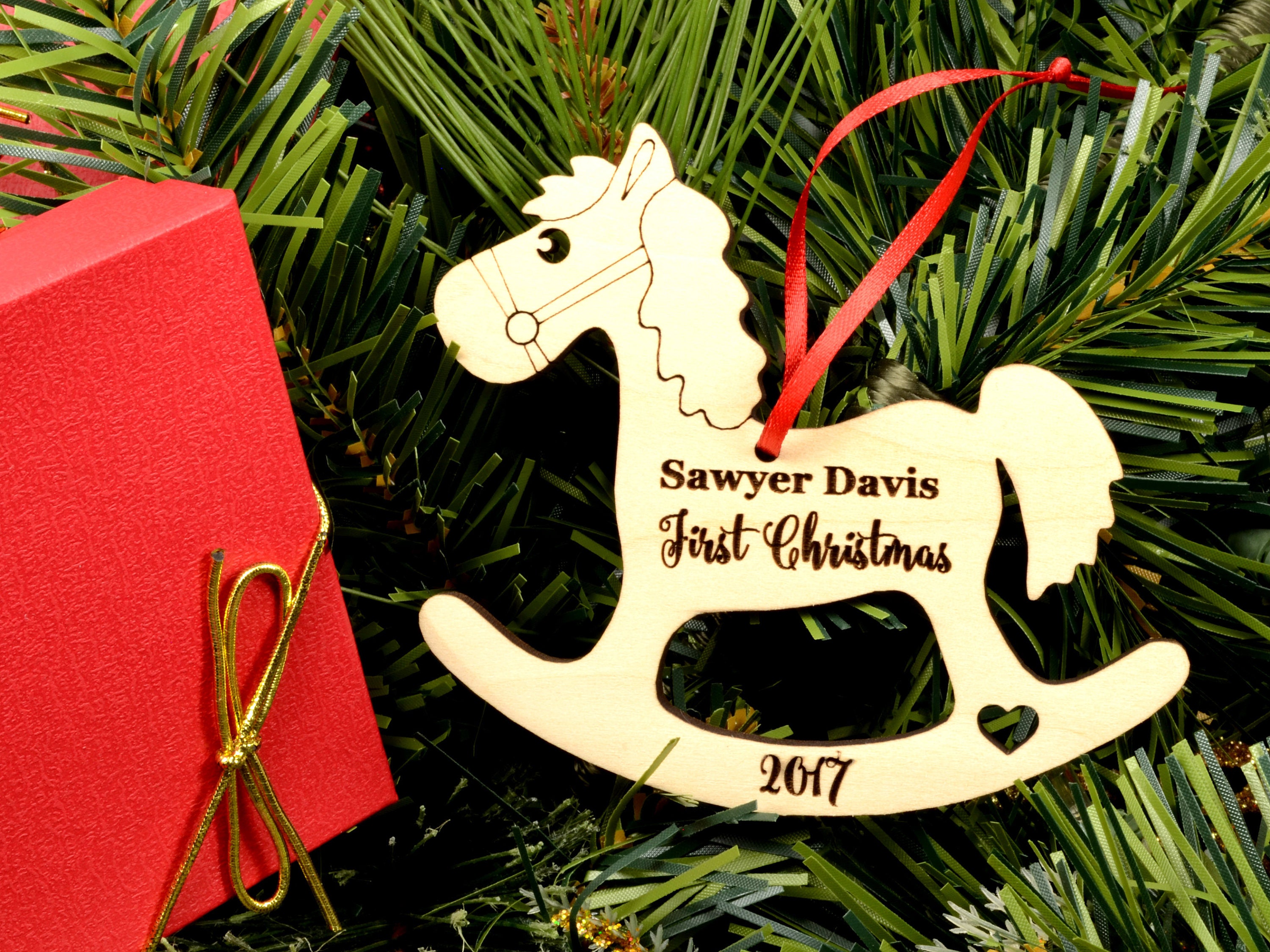 Wooden Rocking Horse Ornament Personalized Wood Christmas