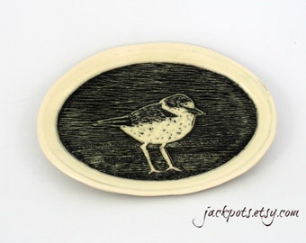 Put a Bird on it, Handbuilt Pottery, Sgraffito Dish, Decorative Soap Dish, Ceramic Trinket Dish, Handmade Ceramic Ring Dish, Vanity Dish
