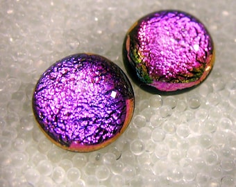 Dichroic Glass Earring, Sparkling Bright Magenta Cha Cha Pink, Fused Glass Stud, Post Earrings, Nickle Free, Hypoallergenic