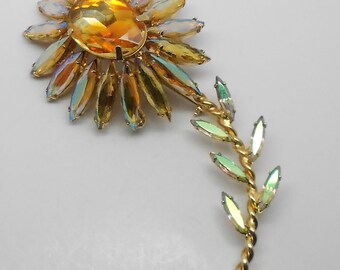 Large Vintage Juliana D&E Aurora Rhinestone Flower Brooch