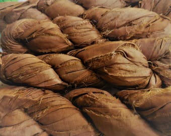 50 Yards, Medium Brown, Sari Silk Ribbon from India, Fair Trade,