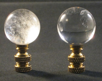 Lamp Finial-Natural Rock Quartz Crystal Sphere-Solid Brass Base (1 PC.)
