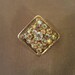 vintage gold crystal brooch, rhinestone pin, 1 inch square women's jewelry