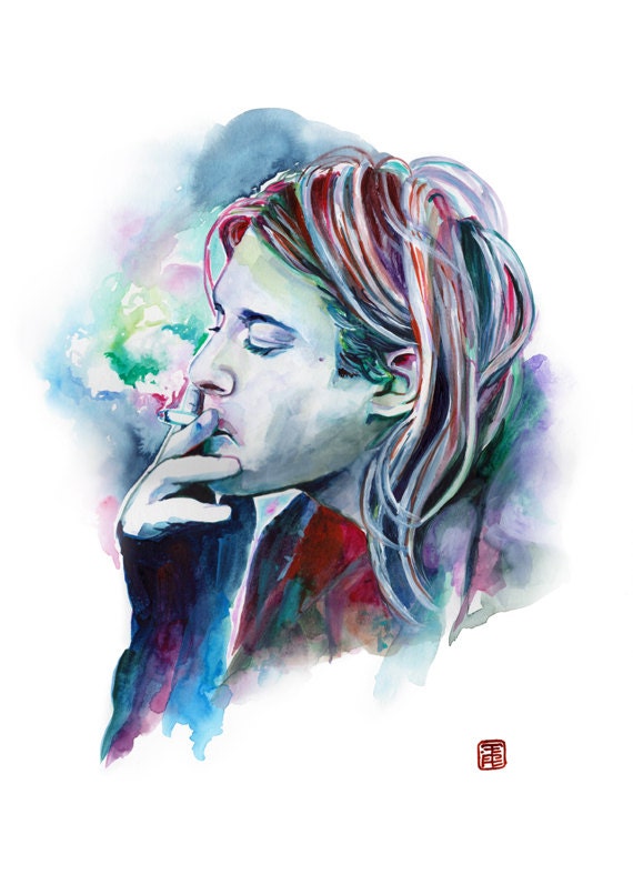 KURT COBAIN NIRVANA watercolor portrait grunge poster