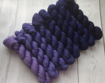 Gradient yarn set - merino superfine, handdyed yarn 400g- hand painted dyed sock shawl ombre -Lilac touch.
