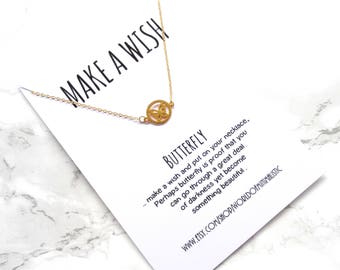 Butterfly necklace, minimalist chain necklace, butterfly jewelry, friendship jewelry gift, wish necklace, dainty delicate necklace