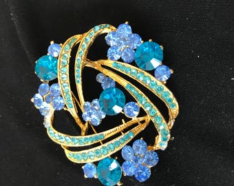 Pin Brooch Vintage Blue Swarovsky Ccrystals